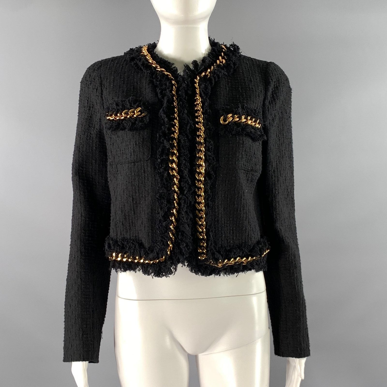 Versace VERSACE Size 6 Black Gold Cotton Chain Jacket Size M / US 6-8 / IT 42-44 - 1 Thumbnail