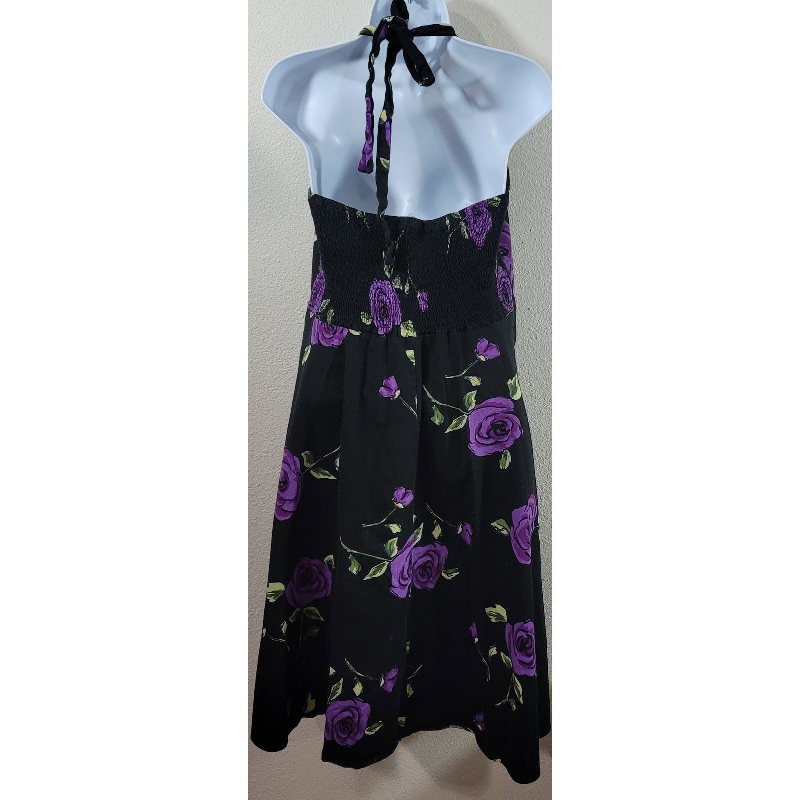 Other Black Purple Floral Halter A Line Dress XL Lightweight Soft Size XL / US 12-14 / IT 48-50 - 2 Thumbnail