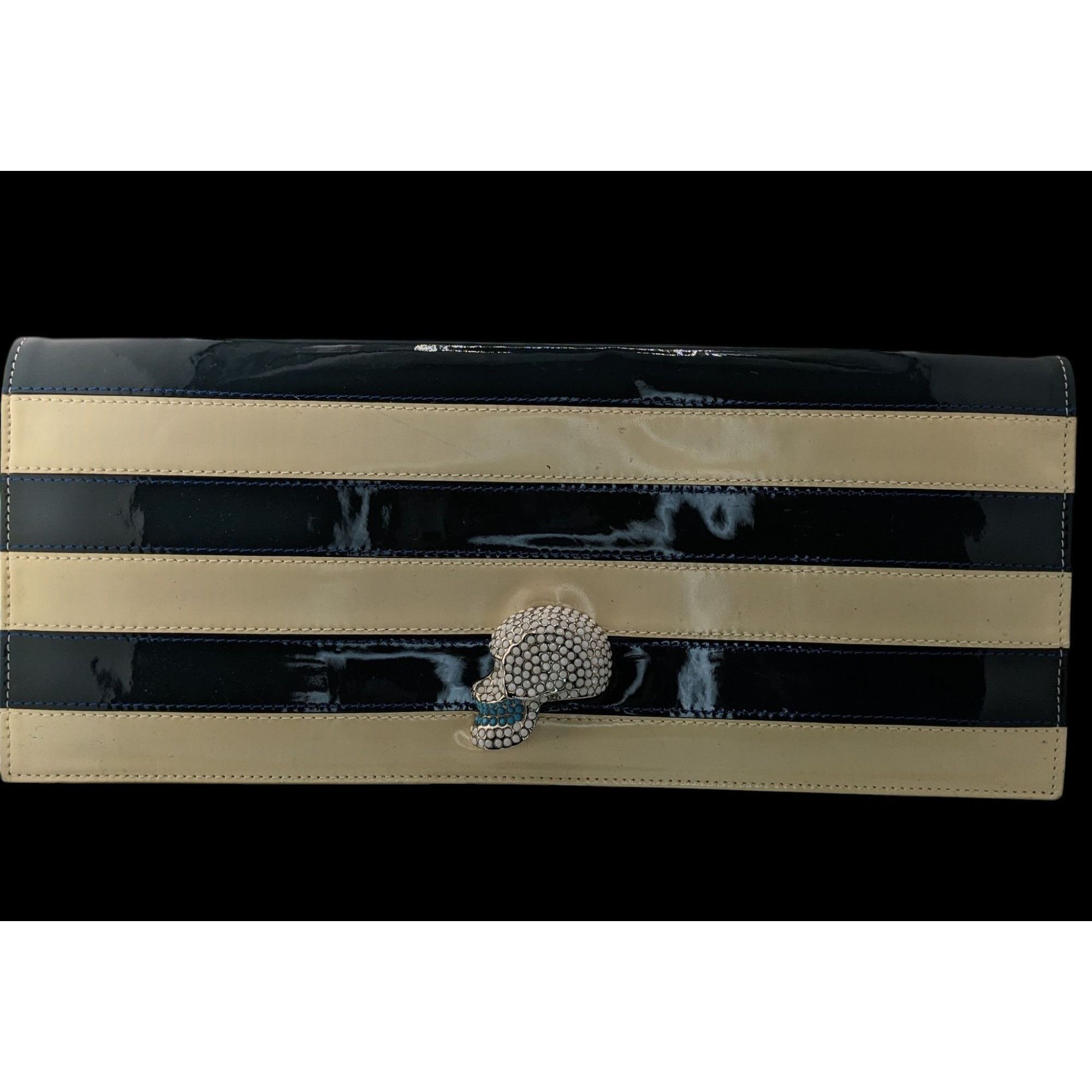 Other Happy Hour Gothic Punk Skull Clutch With Black & Beige Strip Size ONE SIZE - 1 Thumbnail