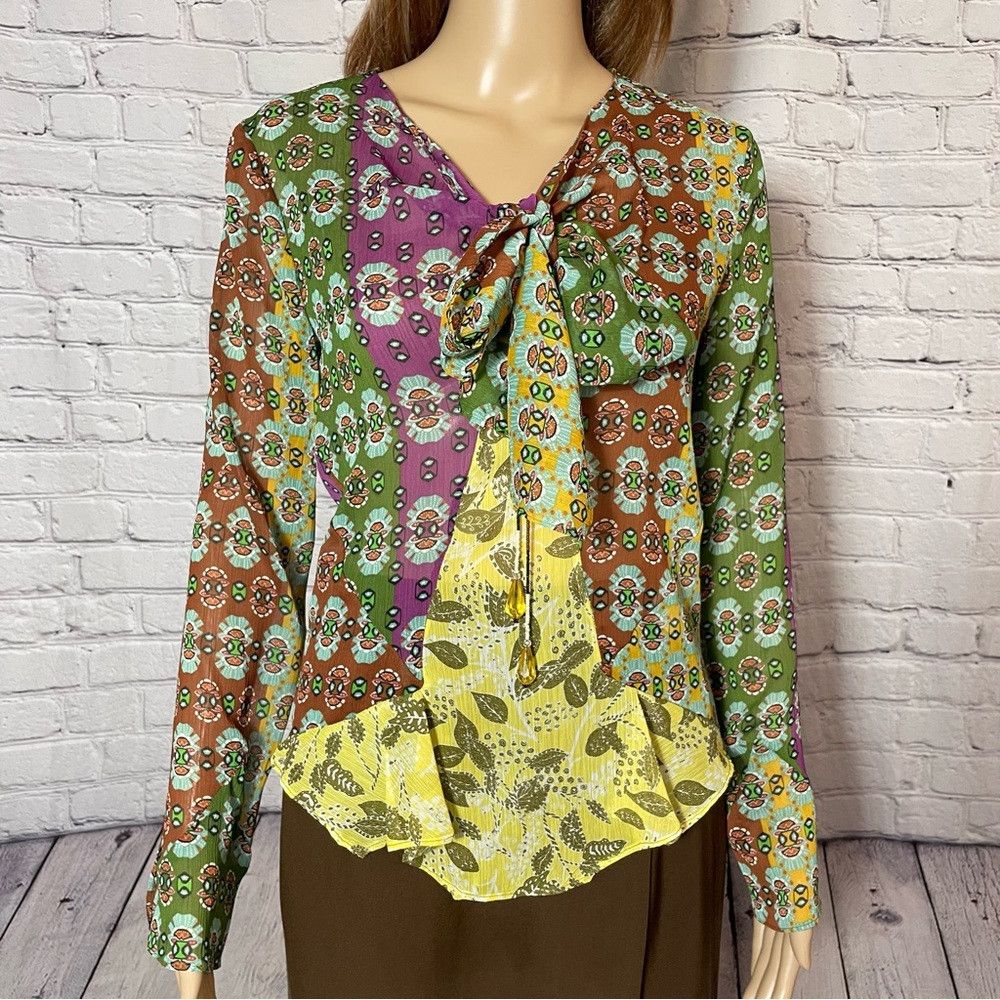 Zara NWT New ZARA Studio Zodiac Printed Shirt With Tie Size XS Size XS / US 0-2 / IT 36-38 - 4 Thumbnail