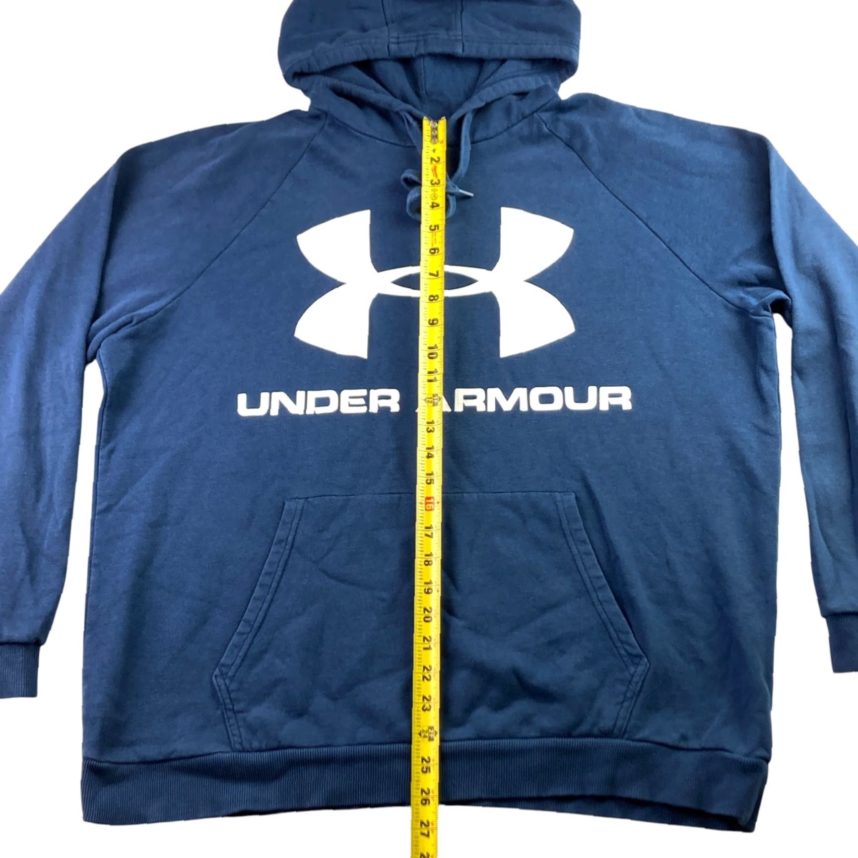 Under Armour Men’s Hoodie Sweatshirt Lined Fleece Logo Navy Blue 2XL Pullover Hooded Sweatshirt Drawstring Regular Fit