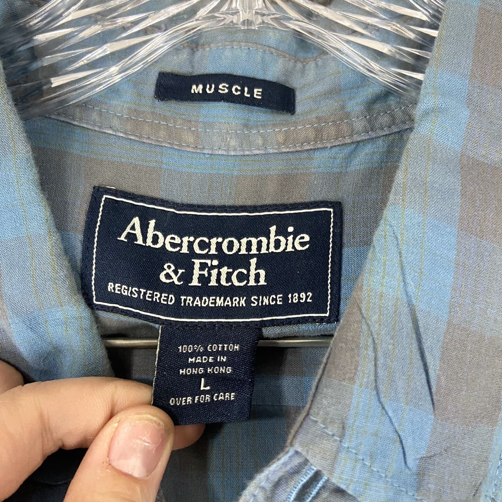 Abercrombie & Fitch ABERCROMBIE & FITCH Men’s L Blue Plaid Short Sleeve Button Up Shirt - Multicolor Size US 33 - 6 Thumbnail