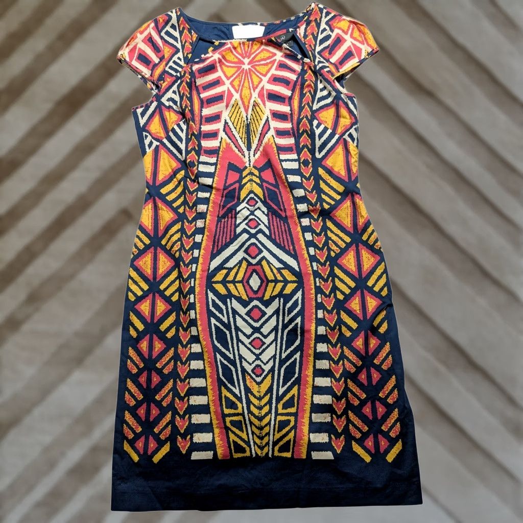 Adrianna Papell Adrianna Papell Women Geometric Tribal Print Sheath Dress Navy Blue Pink Size 12 Size XL / US 12-14 / IT 48-50 - 1 Thumbnail
