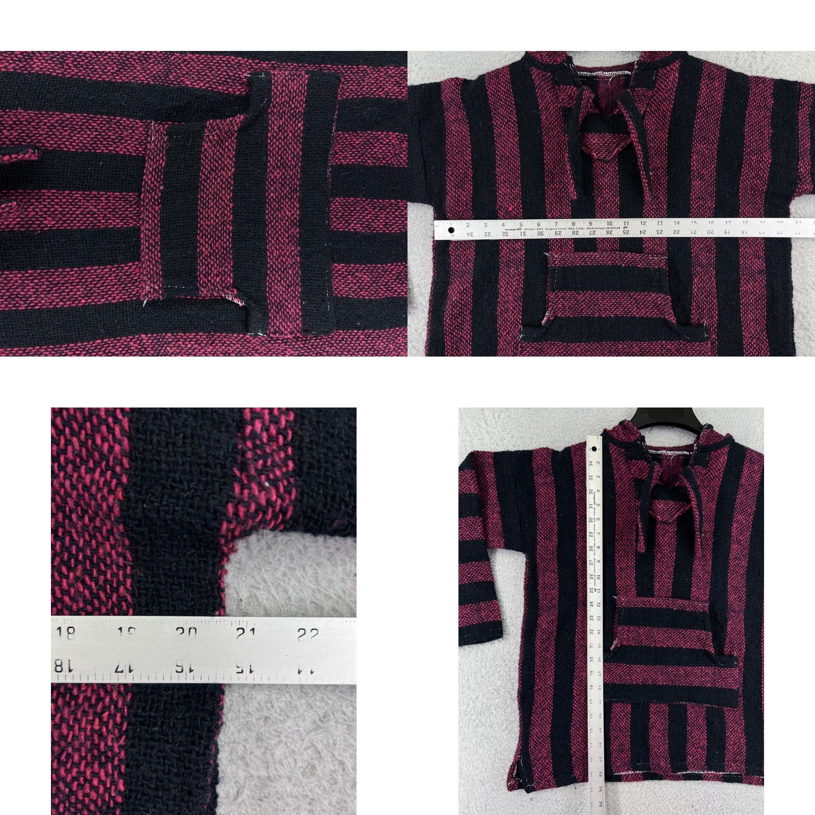 Vintage Baja Hoodie Mens Medium Red Black Acrylic Drug Rug Pocket Sweater Made Mexico Size US M / EU 48-50 / 2 - 8 Thumbnail