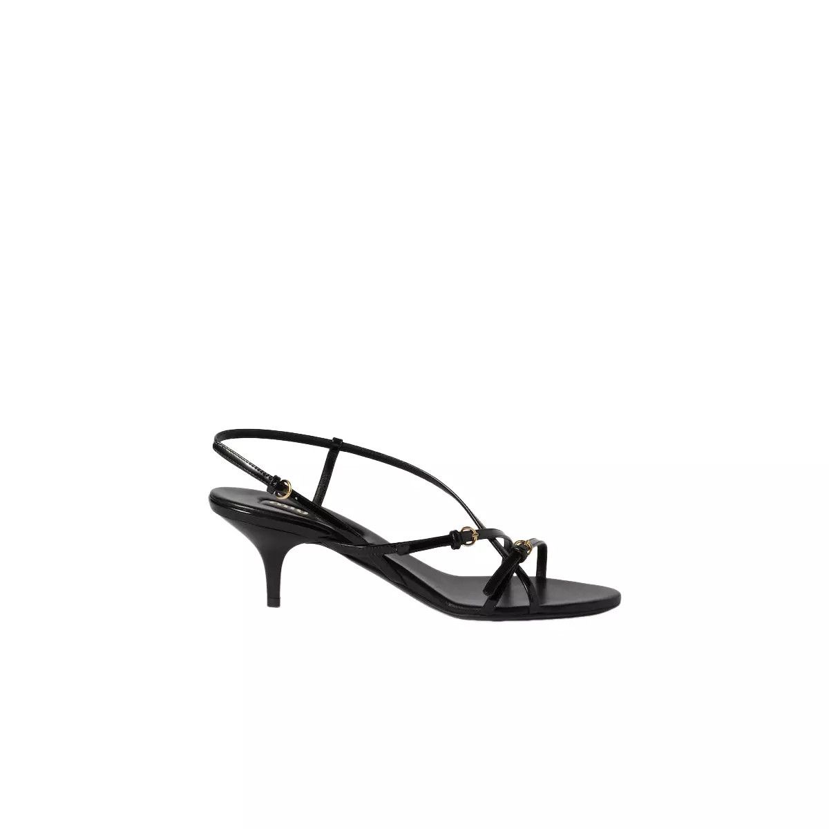 MIU MIU Black Patent Leather Buckle Sandals New