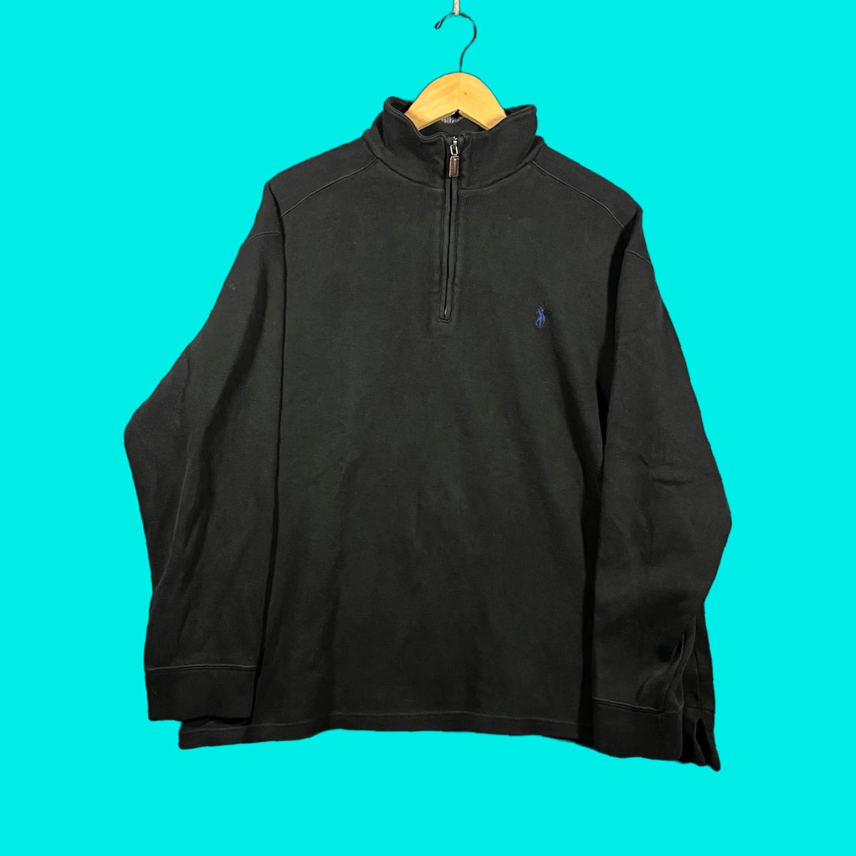 Polo Ralph Lauren Polo Ralph Lauren Estate Rib Sweater Mens XL Black 1/4 Zip Mock Neck Pullover Knit Cotton Quarter Zip Vtg Size US XL / EU 56 / 4 - 1 Thumbnail