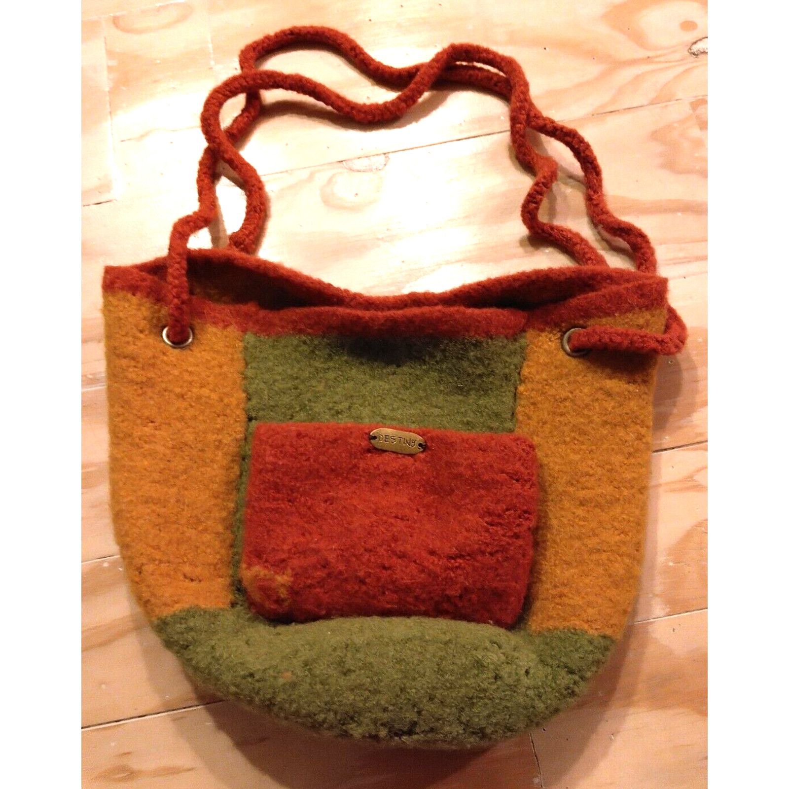 The Unbranded Brand Wool Bucket Handbag Double Straps Outside Pocket Orange Size ONE SIZE - 1 Thumbnail