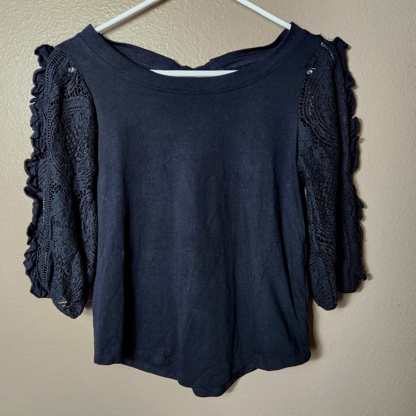 Vintage Nina Blouse XS Black Puff Ruffle Lace Sleeve Top Size XS / US 0-2 / IT 36-38 - 2 Thumbnail