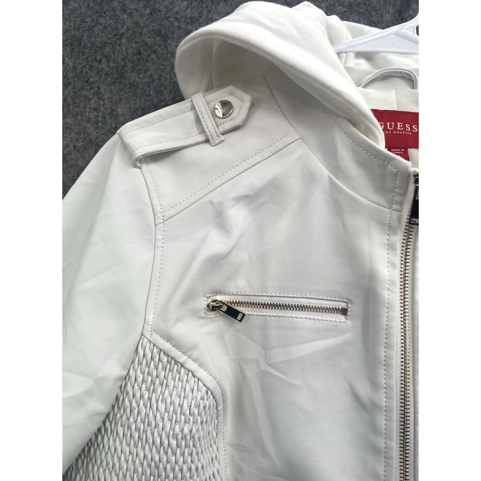 Guess GUESS Womens White Faux Leather Moto Jacket Smocked Epaulets Removable Hood S XL Size XL / US 12-14 / IT 48-50 - 6 Thumbnail