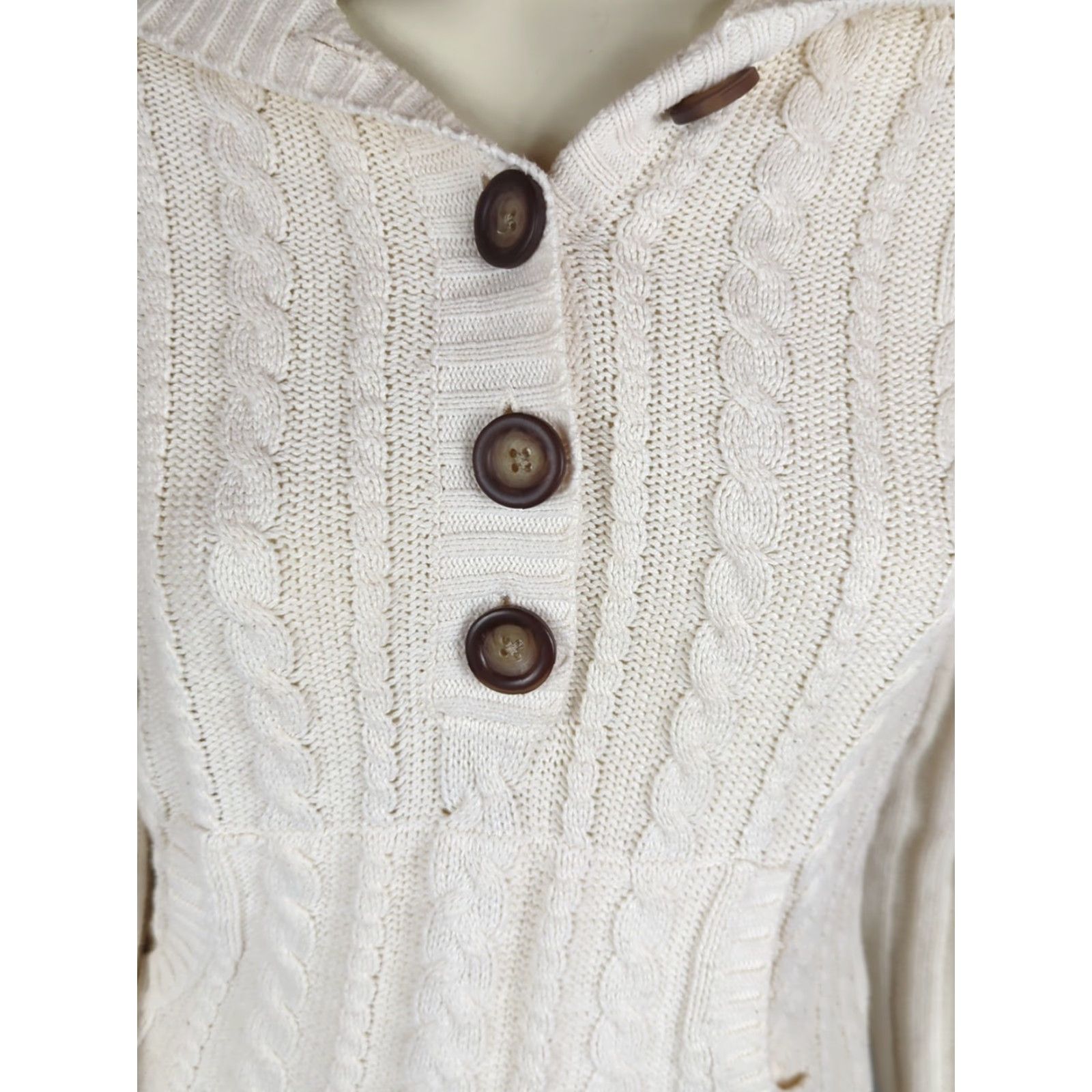 Aeropostale Aeropostale Sweater Henley Cable Knit Hoodie Ivory Women's XL Preppy Bella Size XL / US 12-14 / IT 48-50 - 2 Thumbnail