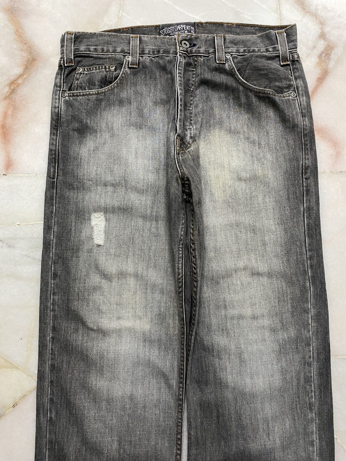 Stussy × Vintage Baggy💥90s Stussy Authentic Workgear Washed Faded Ripped jean Size US 33 - 3 Thumbnail