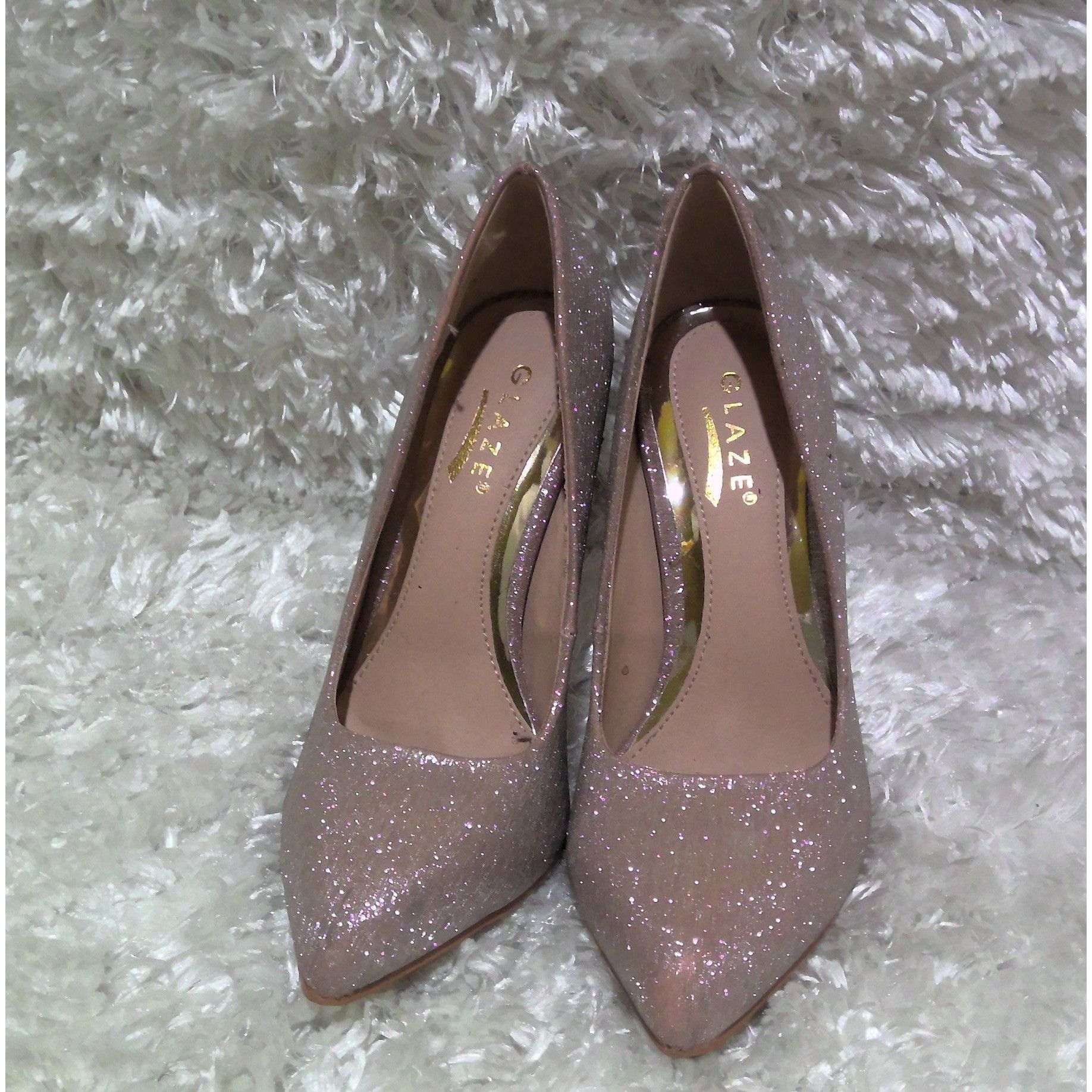 Other Glaze sparkly rose gold/pale pink pointed high heels Size US 6 / IT 36 - 1 Thumbnail