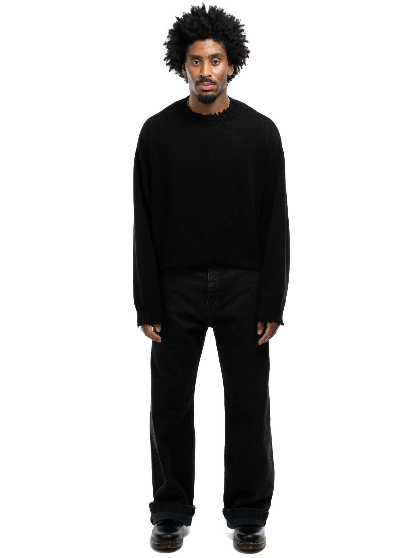 image of Bare Knuckles Black Cropped Cashmere Wool Sweater, Men's (Size Small)