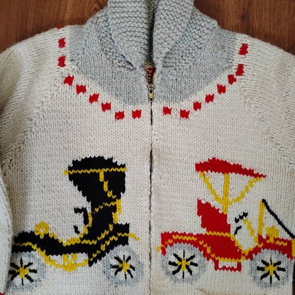 Other Vintage 60s Antique Race Car Cowichan Cardigan Sweater Size US S / EU 44-46 / 1 - 1 Thumbnail