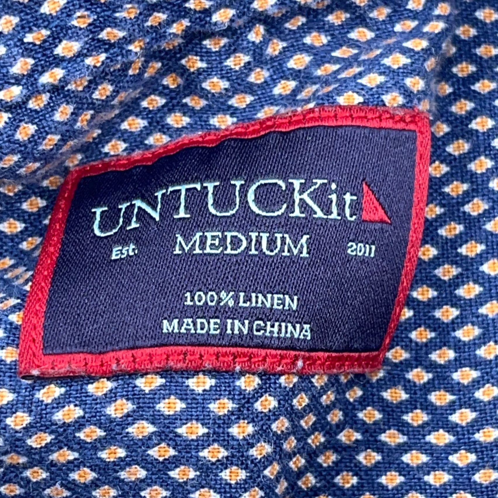 UNTUCKit UNTUCKit Shirt Men Medium Blue Spotted Button Up Linen Casual Solid Modern Preppy Polka Dot Button-Up Shirt Mens Size US M / EU 48-50 / 2 - 3 Thumbnail