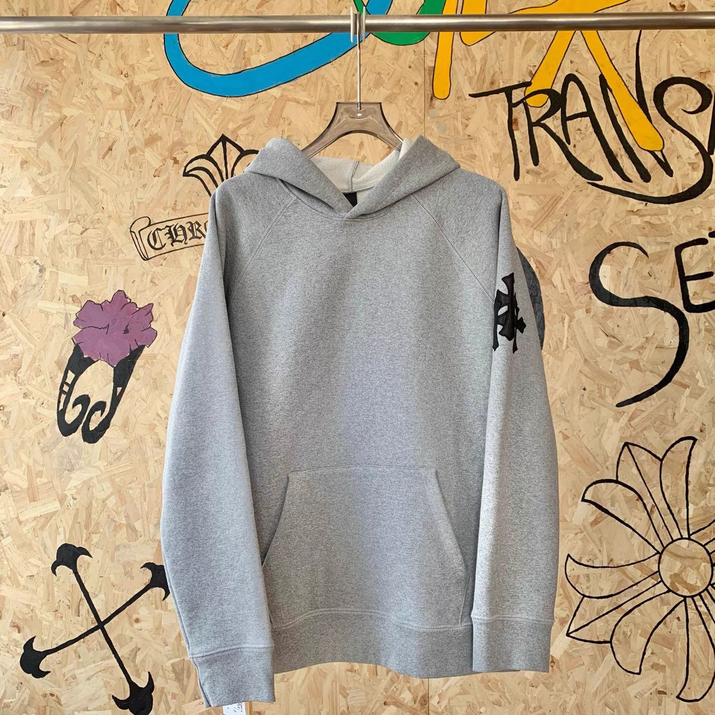 Chrome Hearts Chrome Hearts New Gray Hoodie w/ Black Cross Leather Sleeves Size US XL / EU 56 / 4 - 1 Thumbnail