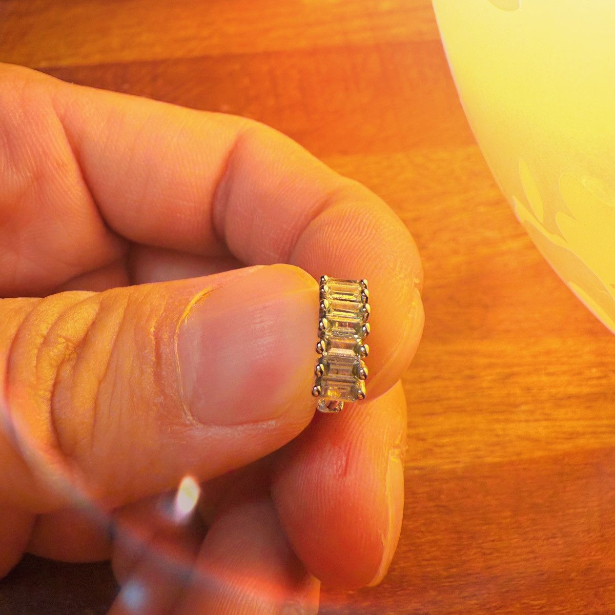 Other Dainty Silver Hoop Earrings with Baguette Crystals Size ONE SIZE - 2 Thumbnail