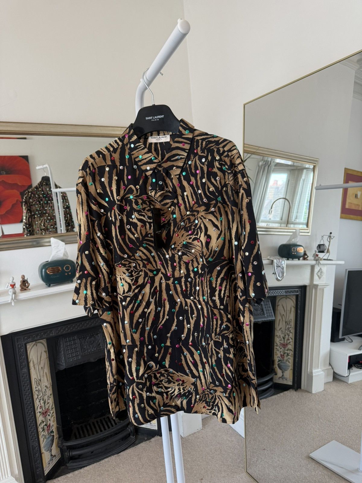 Saint Laurent Paris Saint Laurent Silk Tiger Shirt with Metallic Dots Size US M / EU 48-50 / 2 - 7 Thumbnail