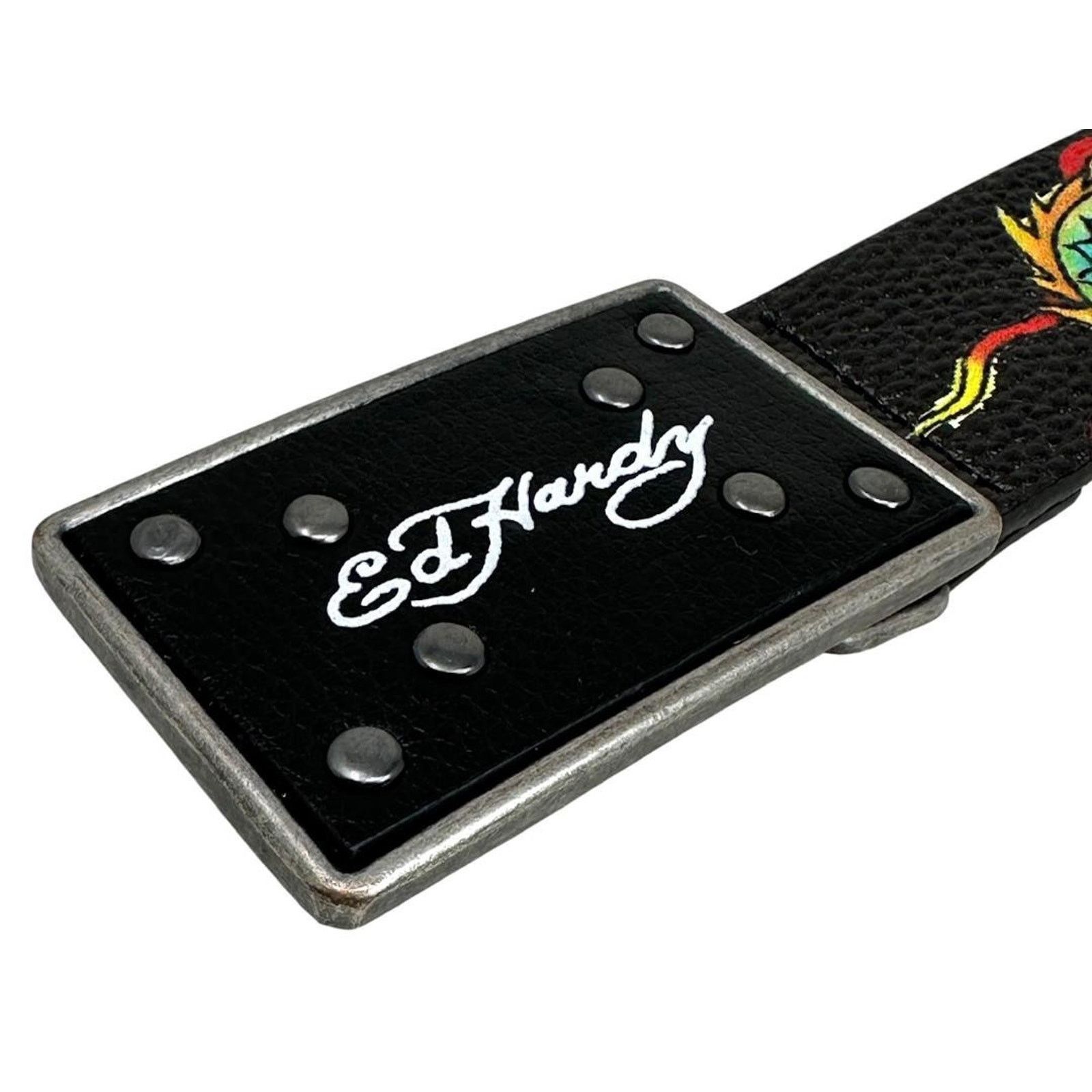 Ed Hardy Ed Hardy Dragon Tattoo Rivet Studs Belt With Plaque Buckle Size 36 - 4 Thumbnail