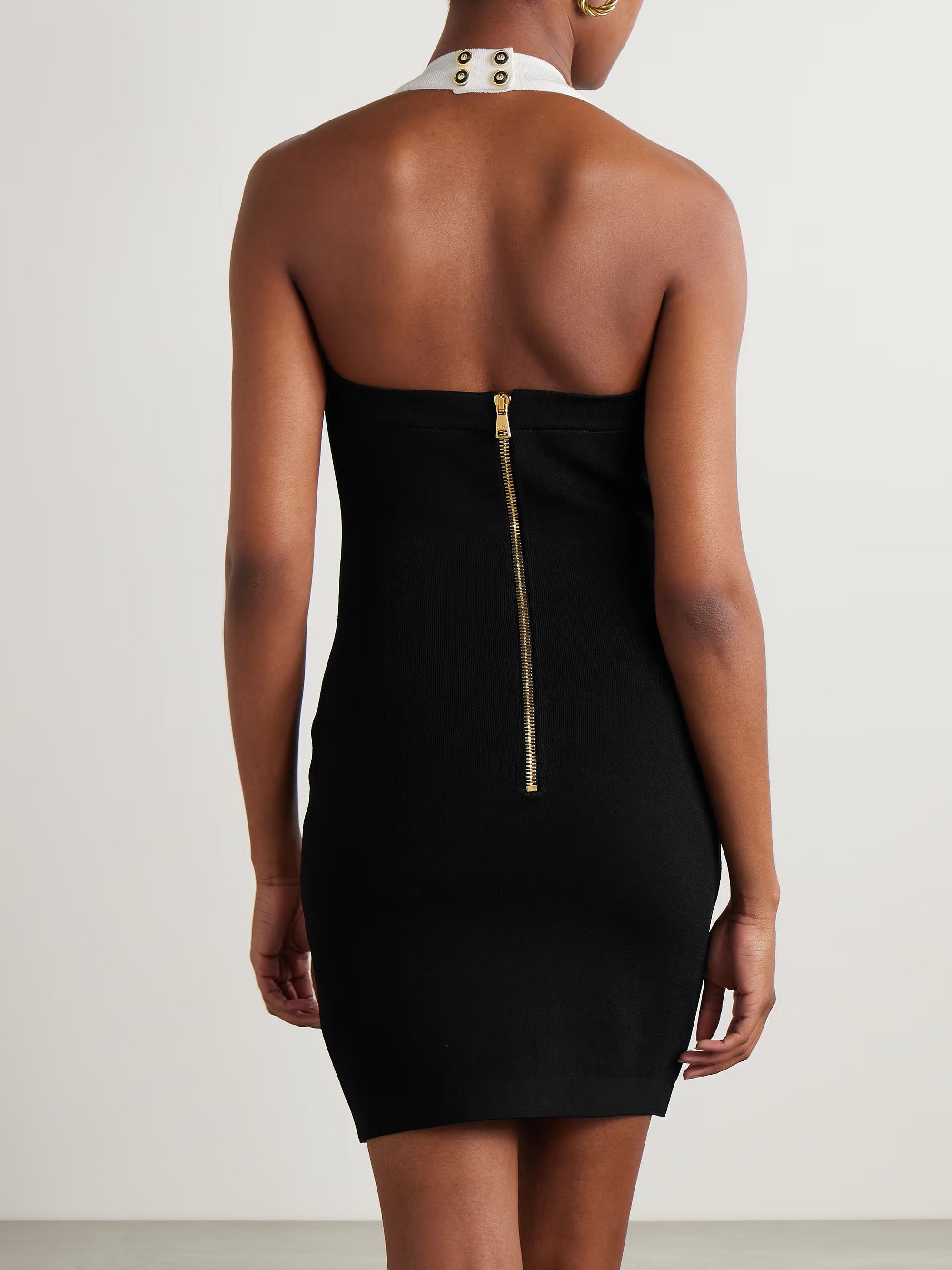 Balmain o1s1wg111225 Button Embellished Knitted Mini Dress in Black Size XL / US 12-14 / IT 48-50 - 3 Thumbnail