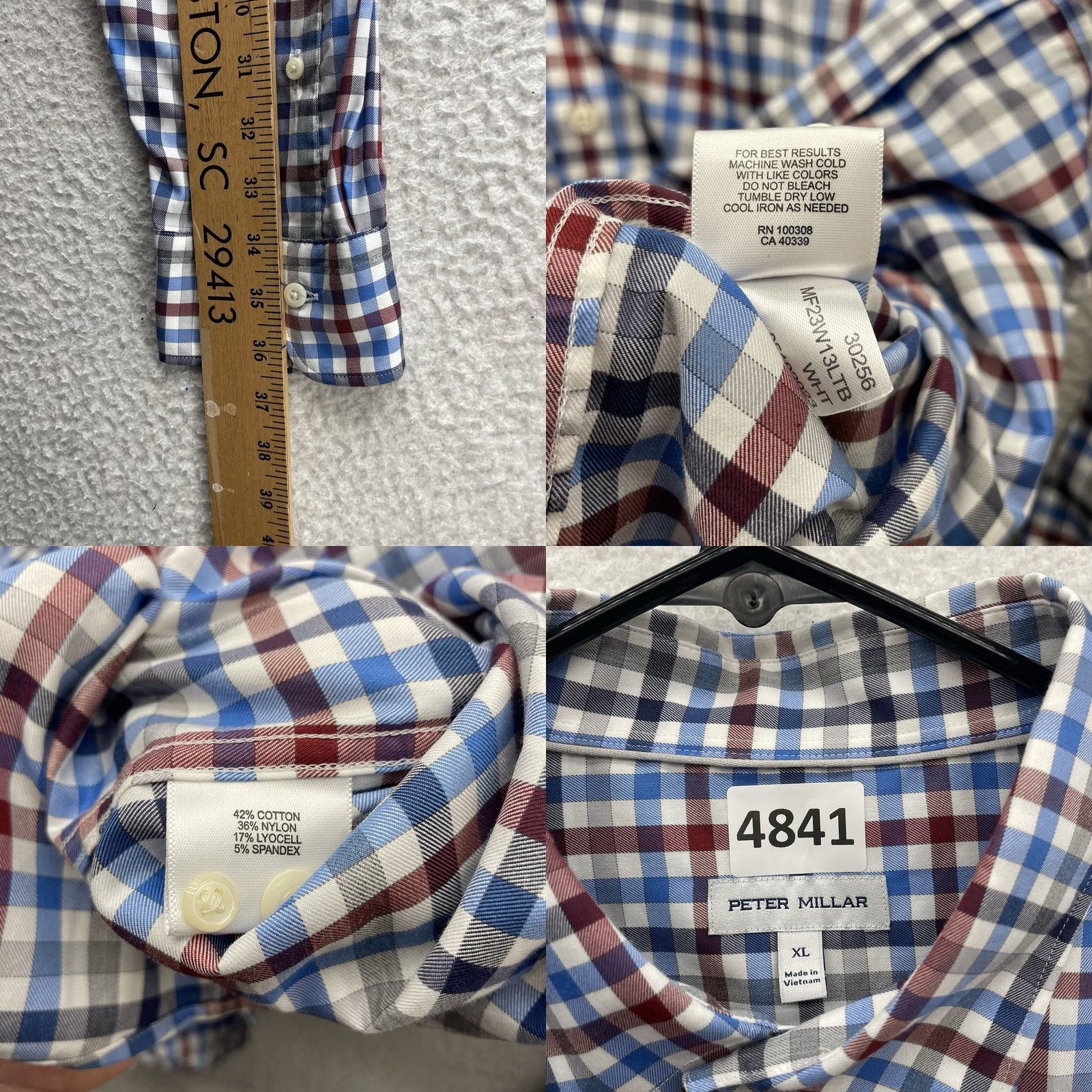 Peter Millar Peter Millar Shirt Mens XL Multicolor Plaid Button-Up Cotton Nylon Spandex Lyocell Regular Fit Long Sleeve Collared Tailored Office Casual Travel Size US XL / EU 56 / 4 - 8 Thumbnail