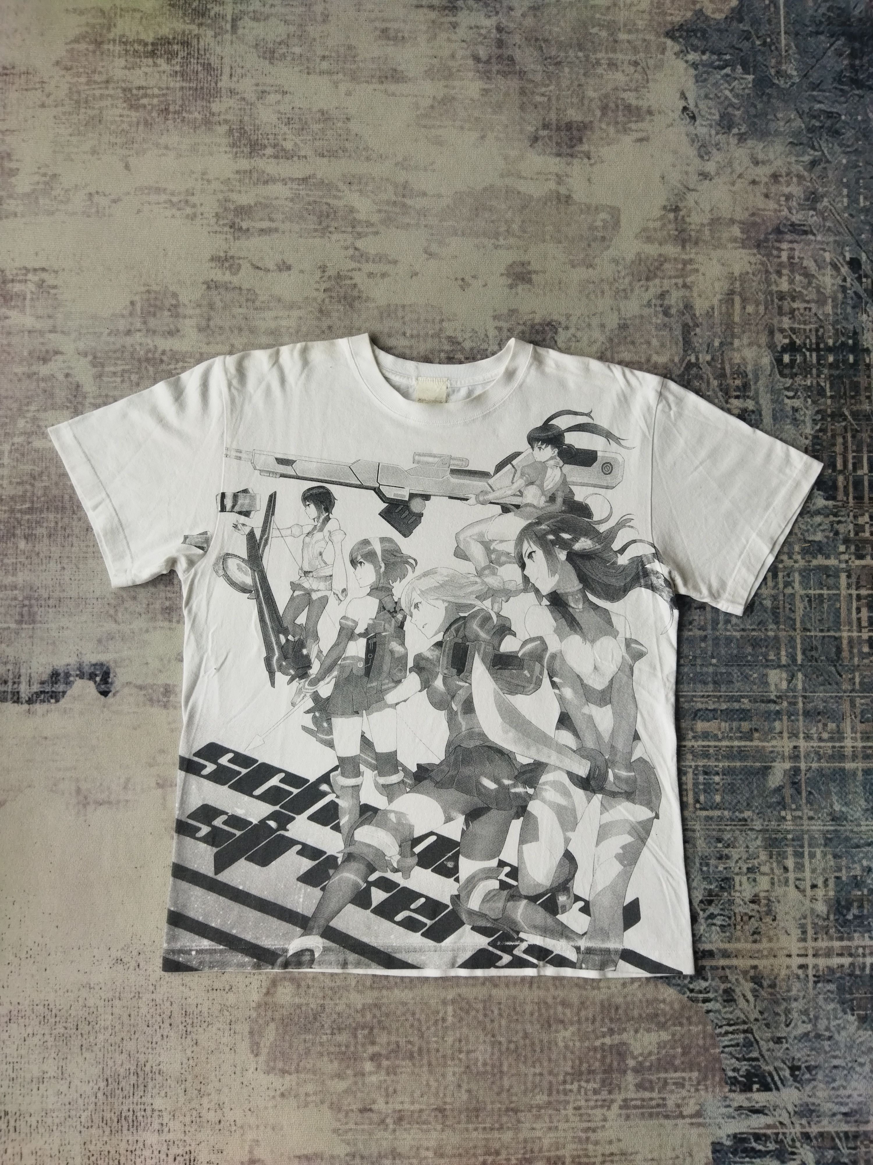 image of Anima Anime Schoolgirl Strike Character Full Print Design T-Shirt in White, Men's (Size Medium)