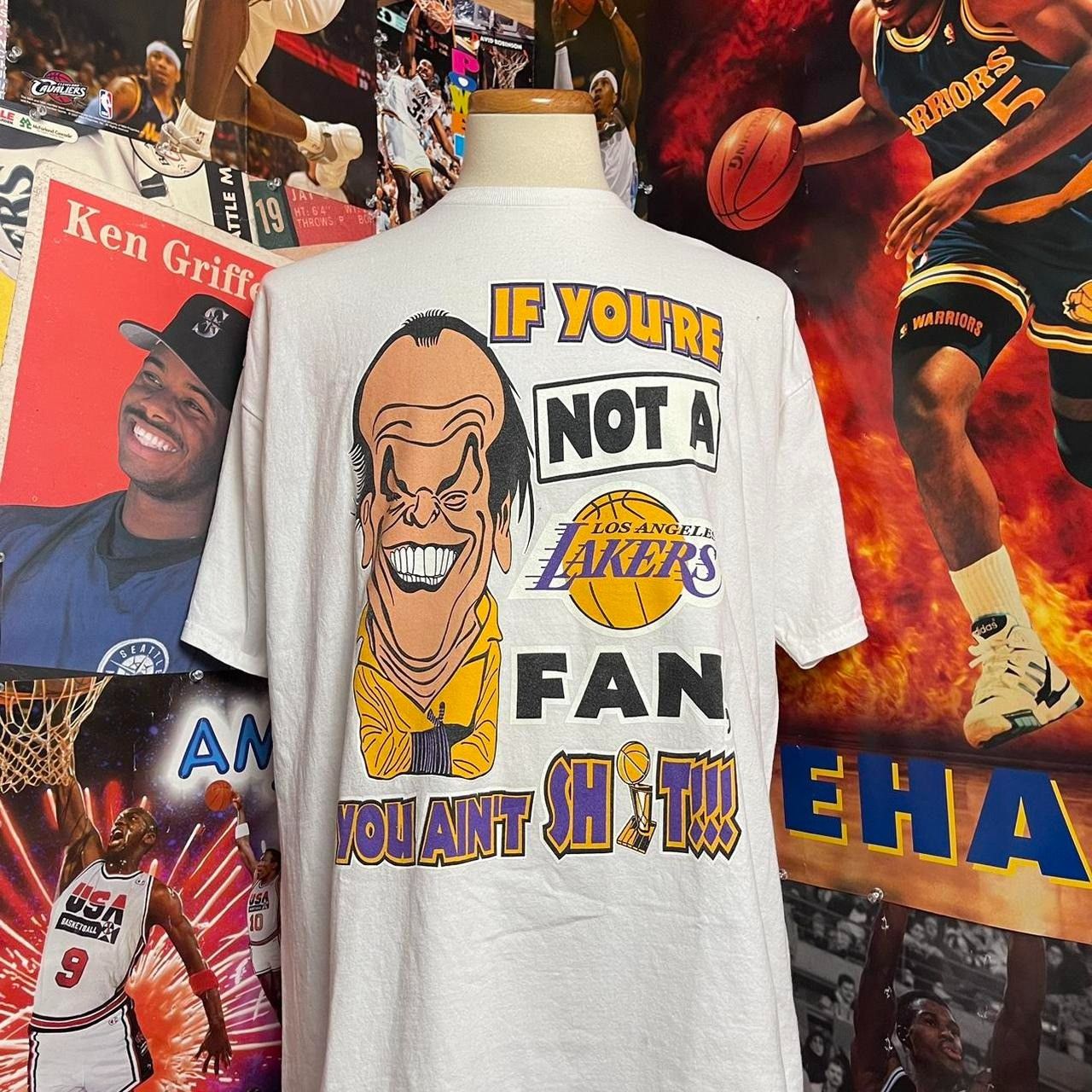 image of Vintage Los Angeles Lakers Jack Nicholson Caricature Nba Tee in White, Men's (Size XL)