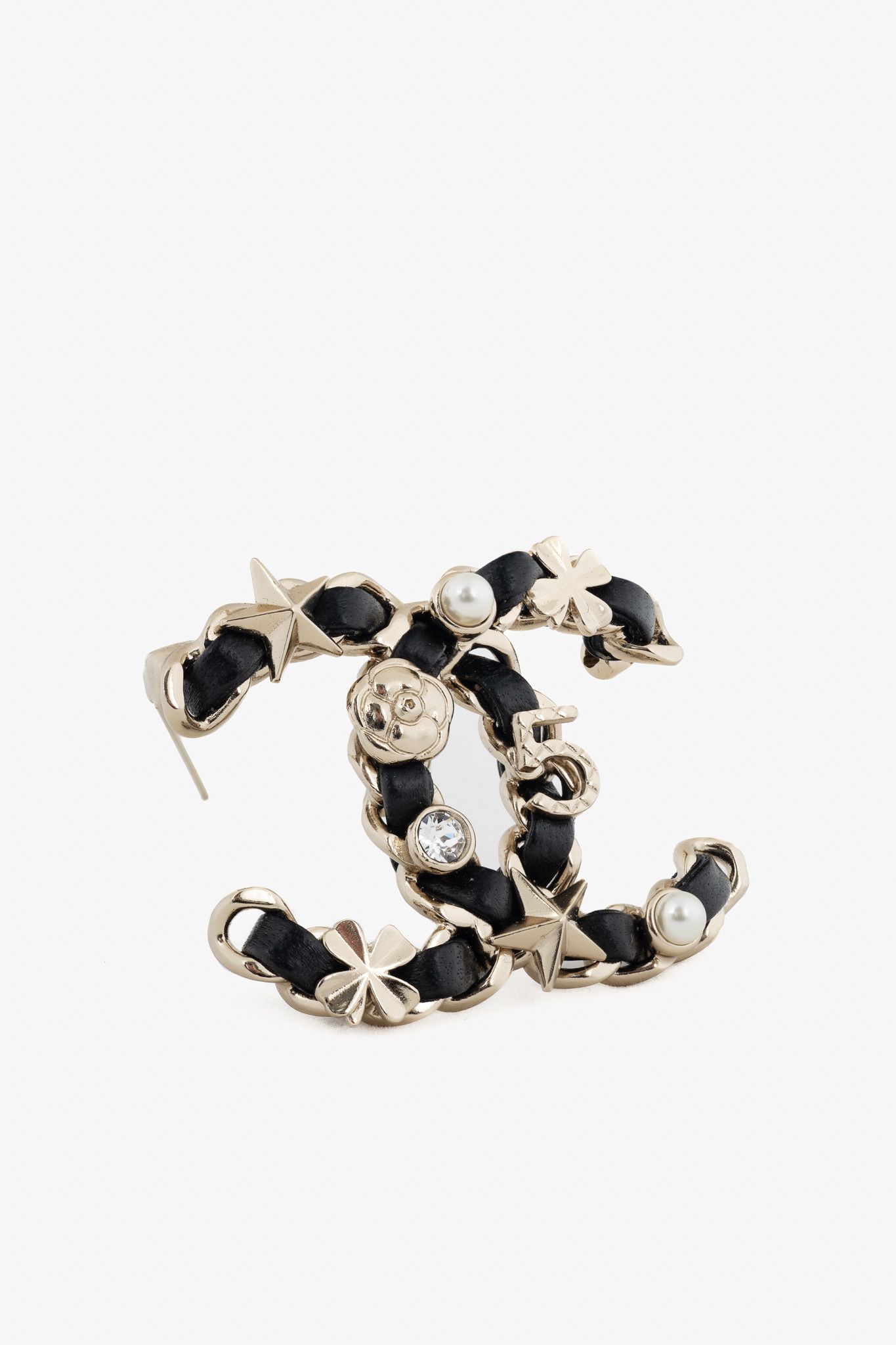 Chanel Chanel Black Leather Embellished CC-Logo Brooch Size ONE SIZE - 1 Thumbnail