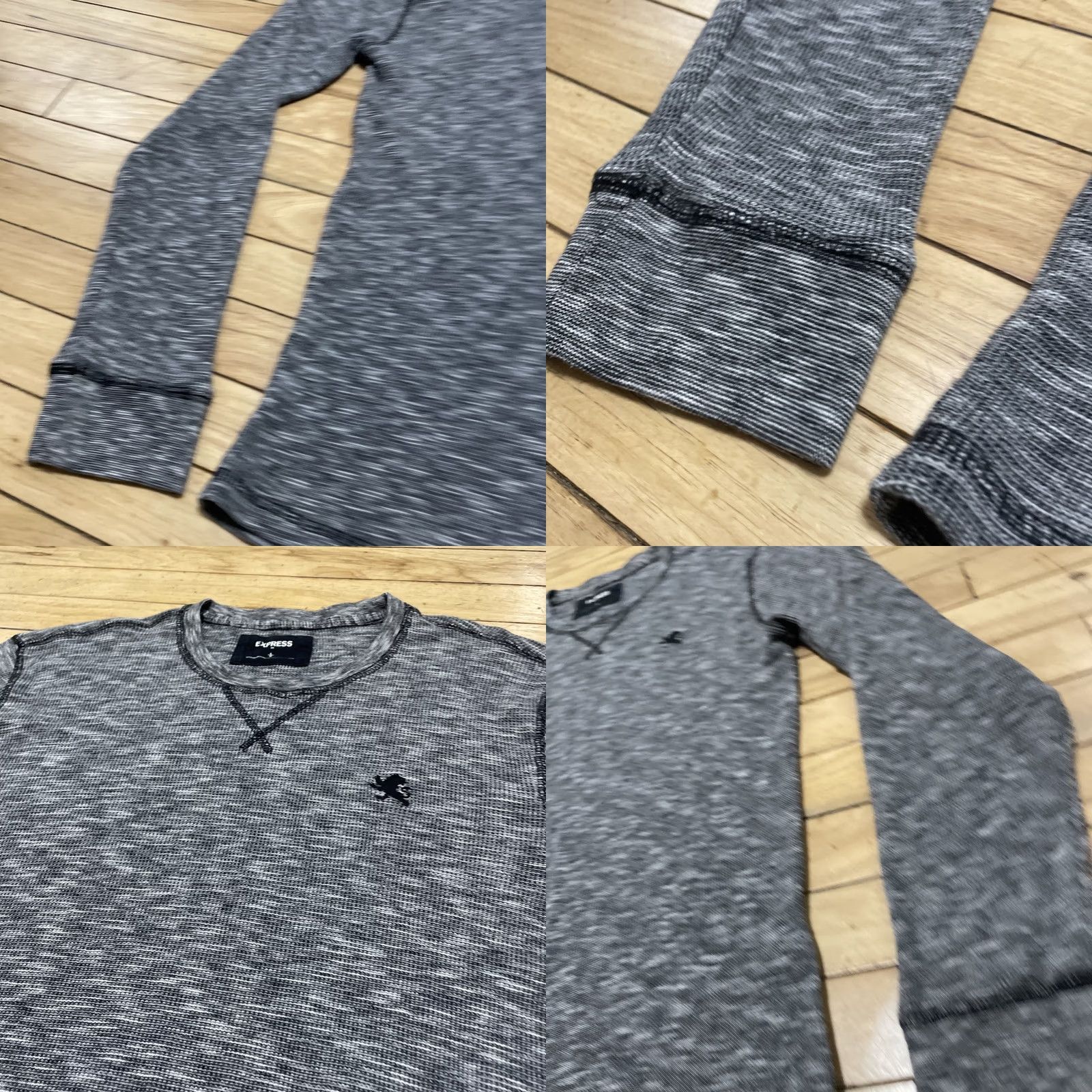 Express VINTAGE Express Y2k Slim Thermal Waffle Knit Sweater Adult L Gray Blue Pique Lion Logo Nylon? Size US L / EU 52-54 / 3 - 11 Thumbnail