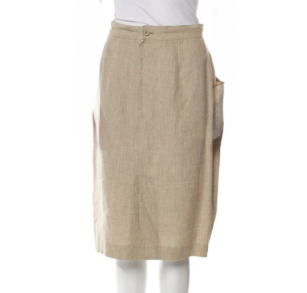 Fendi Fendi 365 Vintage Skirt XL | Linen Blend | Taupe Tan | 1980 Size 38" / US 16 / IT 52 - 3 Thumbnail