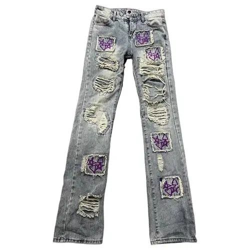 YoshiYoshi by PJ Heavy Star Heart Embroidered Double Patch Washed Jeans Size US 32 / EU 48 - 1 Thumbnail