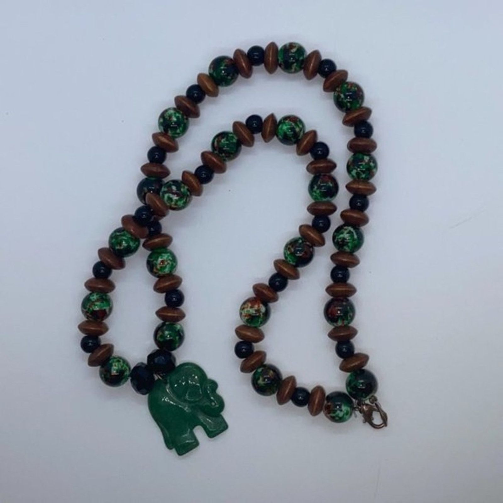 Handmade Handmade Beaded Black Brown Green Elephant Necklace Size ONE SIZE - 4 Thumbnail