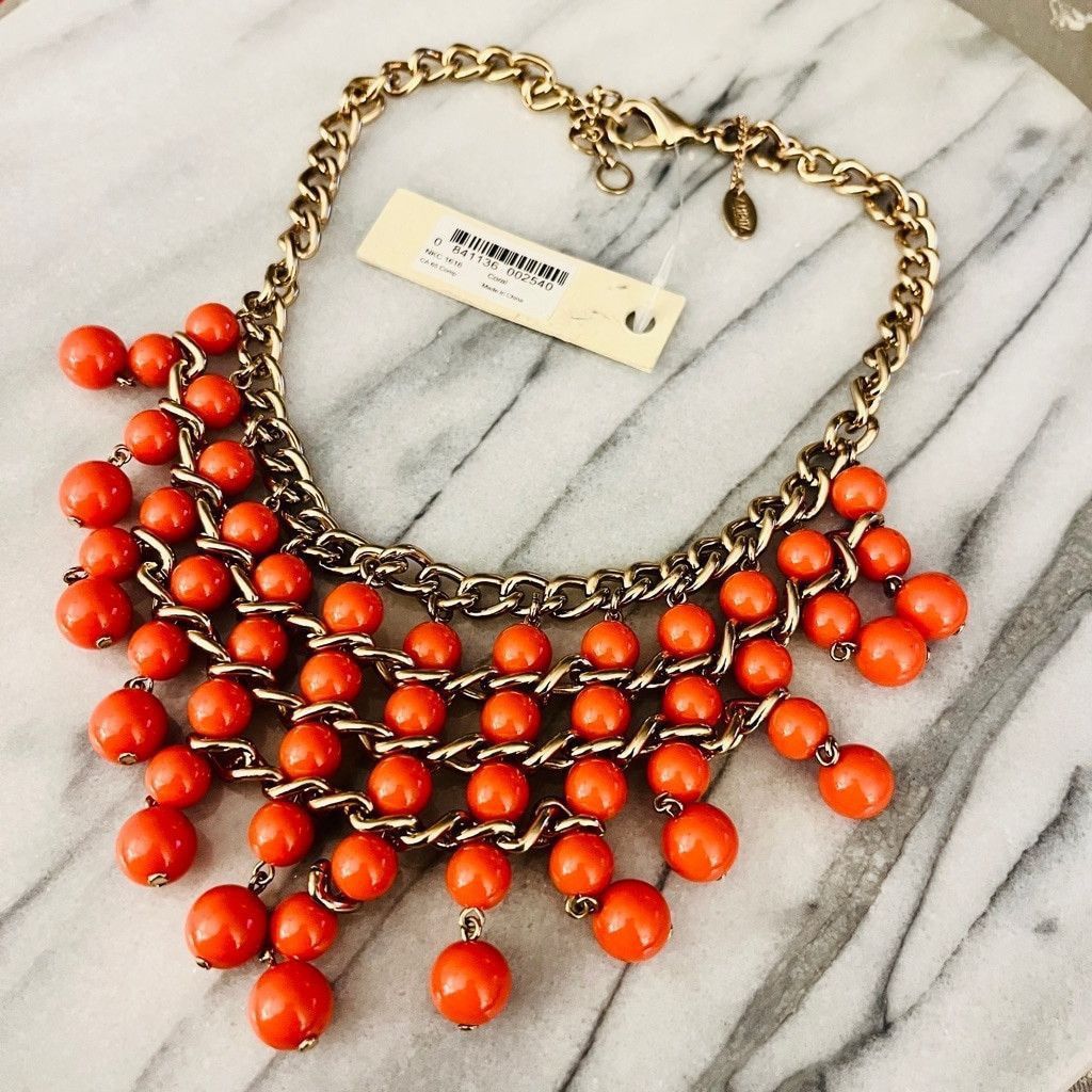 Designer Amrita Singh Beaded Necklace Coral Orange Gold Toned Size ONE SIZE - 5 Thumbnail