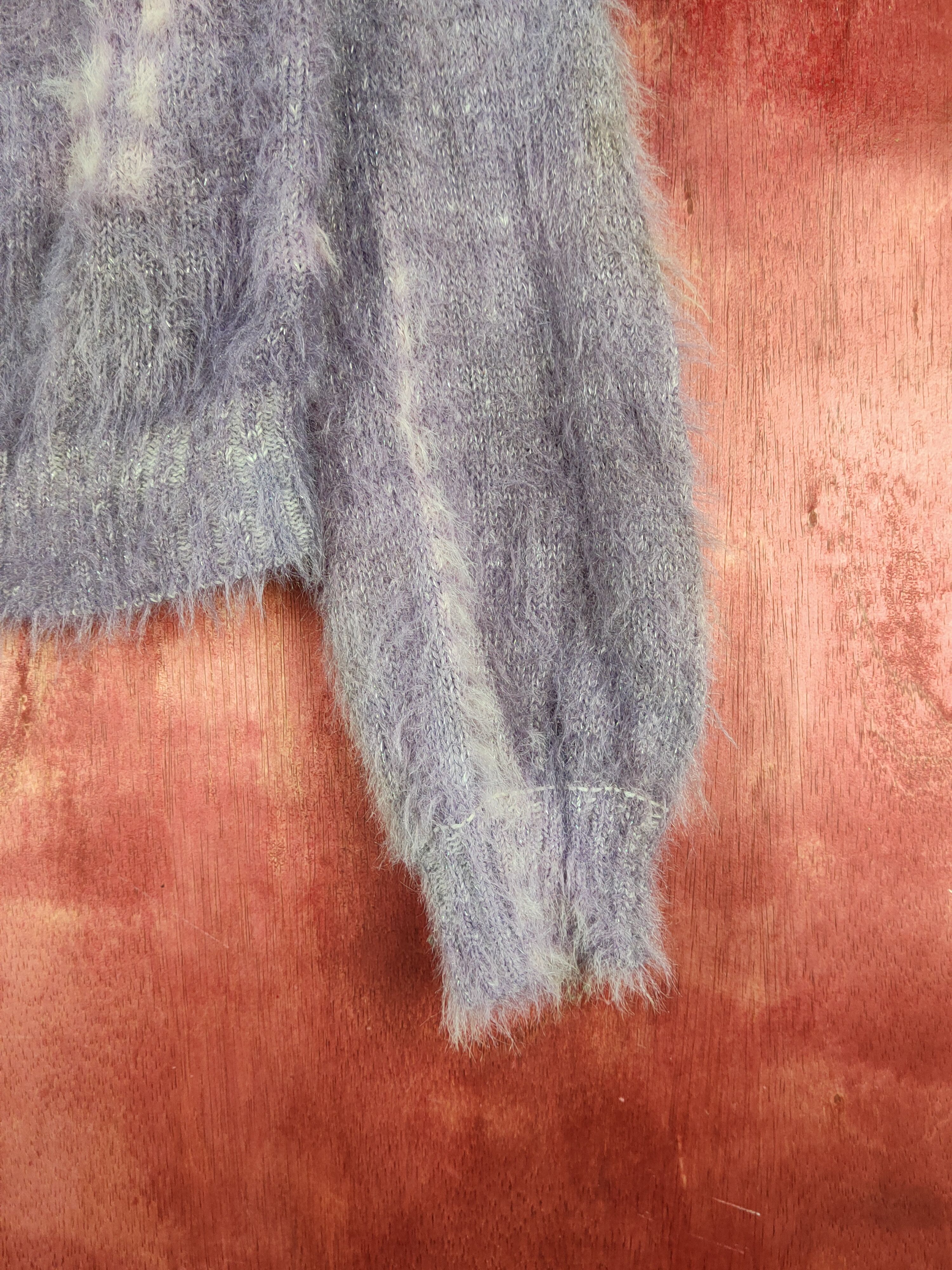 Homespun Knitwear Pattern Fiona Purple faded Shaggy Fur Mohair Knitwear #S2276 Size S / US 4 / IT 40 - 6 Thumbnail