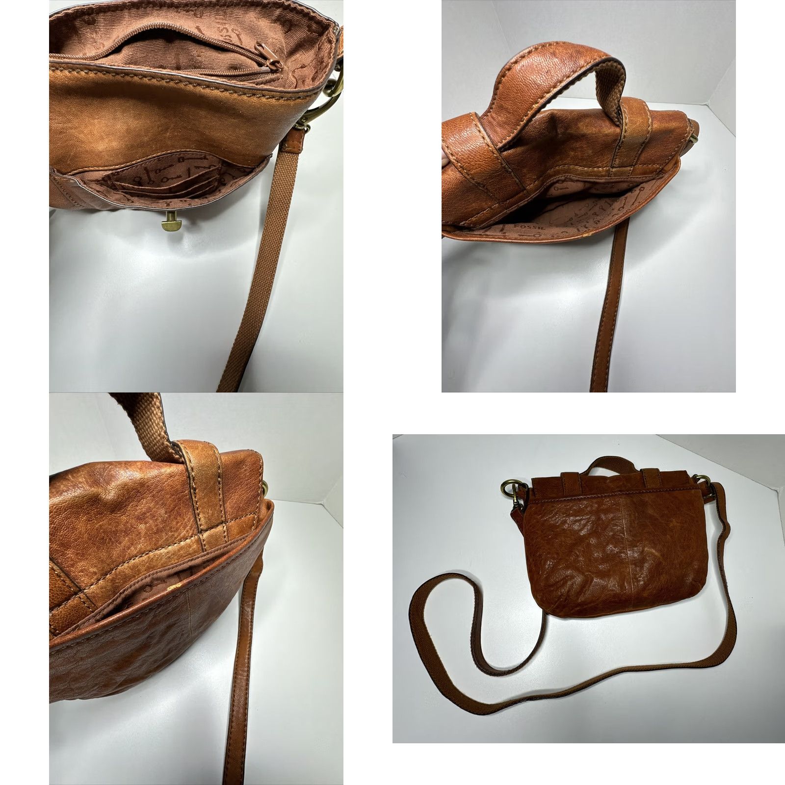 Fossil Fossil Carson Crossbody Brown Leather Organizer Bag Strap Handle ZB5058 Size ONE SIZE - 9 Thumbnail