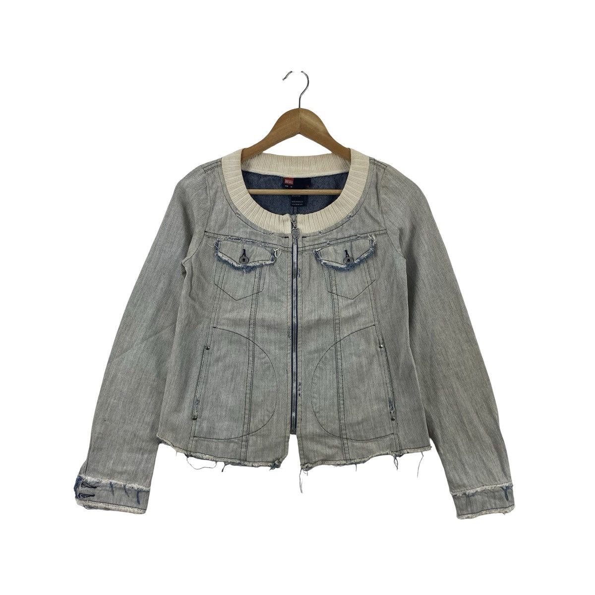 Diesel DIESEL Cropped Denim Jacket Zip Front Ribbed Collar Size XS / US 0-2 / IT 36-38 - 4 Thumbnail