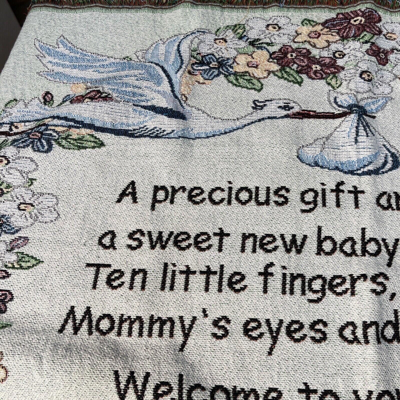 Designer Vintage Woven Tapestry Throw Baby Blanket Nursery Stork Size ONE SIZE - 5 Thumbnail