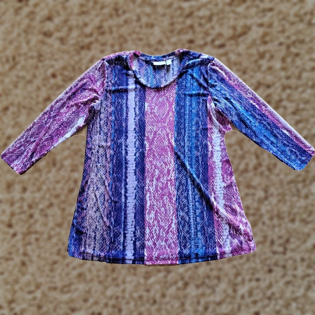 Vintage LOGO by Lori Goldstein Shirt Womens Medium Pink Purple Snakeskin Sheer Glam Blouse Size M / US 6-8 / IT 42-44 - 1 Thumbnail