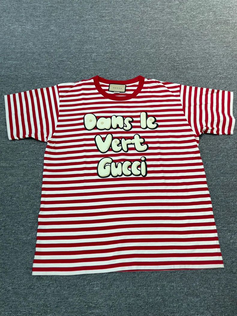Gucci Gucci Red striped letter Logo printed striped short sleeve Size M / US 6-8 / IT 42-44 - 1 Thumbnail