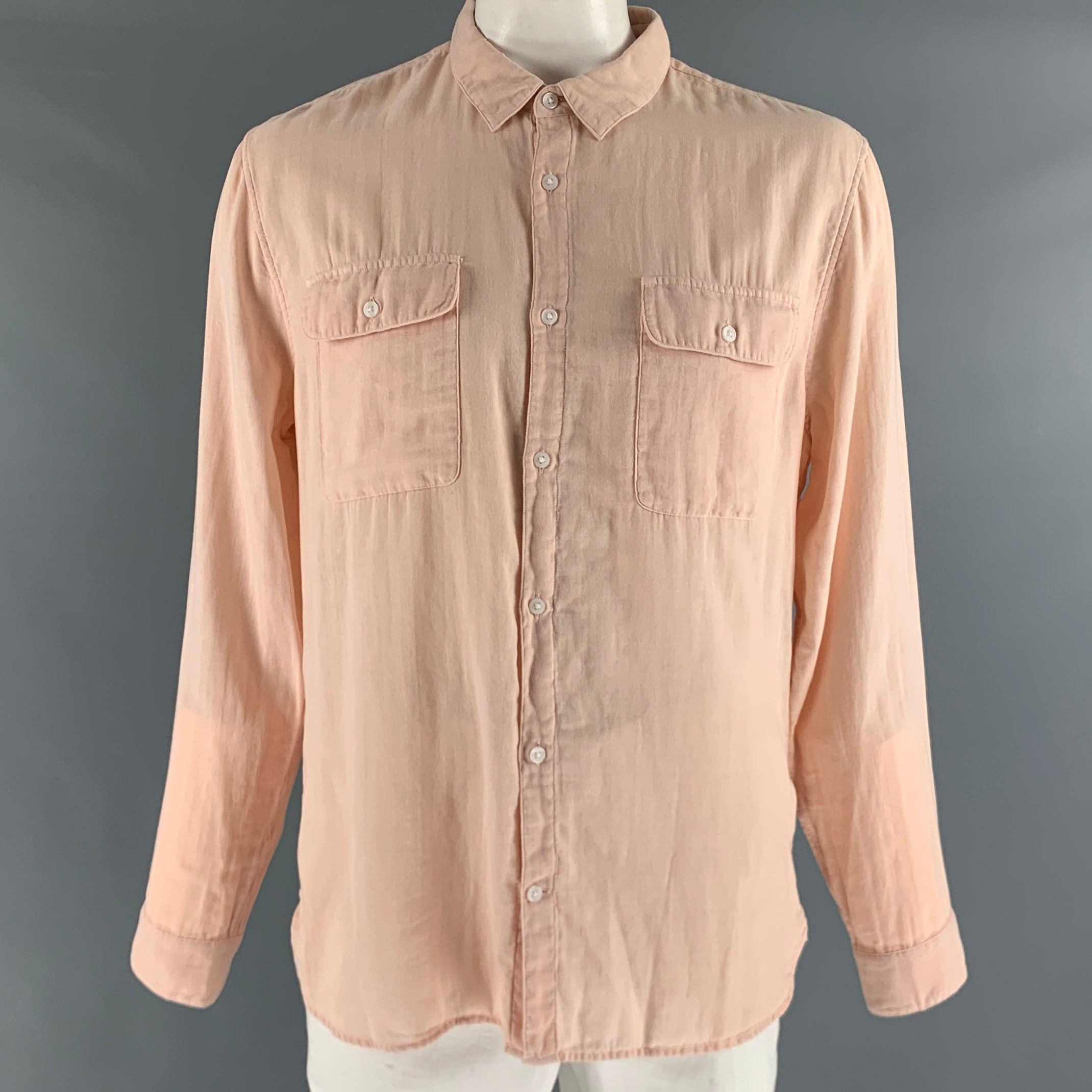 image of Vince Orange Sorbet Cotton Long Sleeve Shirt, Men's (Size XL)