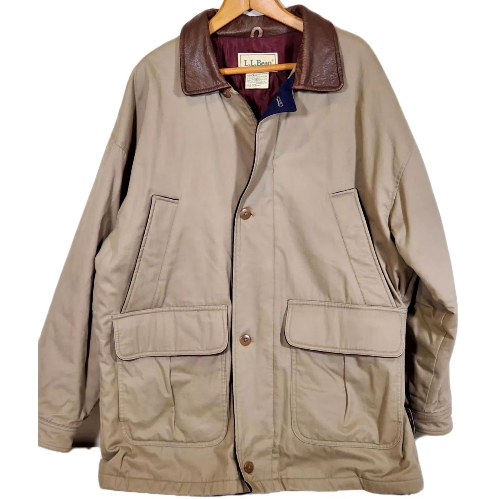 Vintage VINTAGE L.L.Bean Barn Coat Jacket Beige Leather Collar Men's L Canvas Chore Coat Size US L / EU 52-54 / 3 - 2 Thumbnail