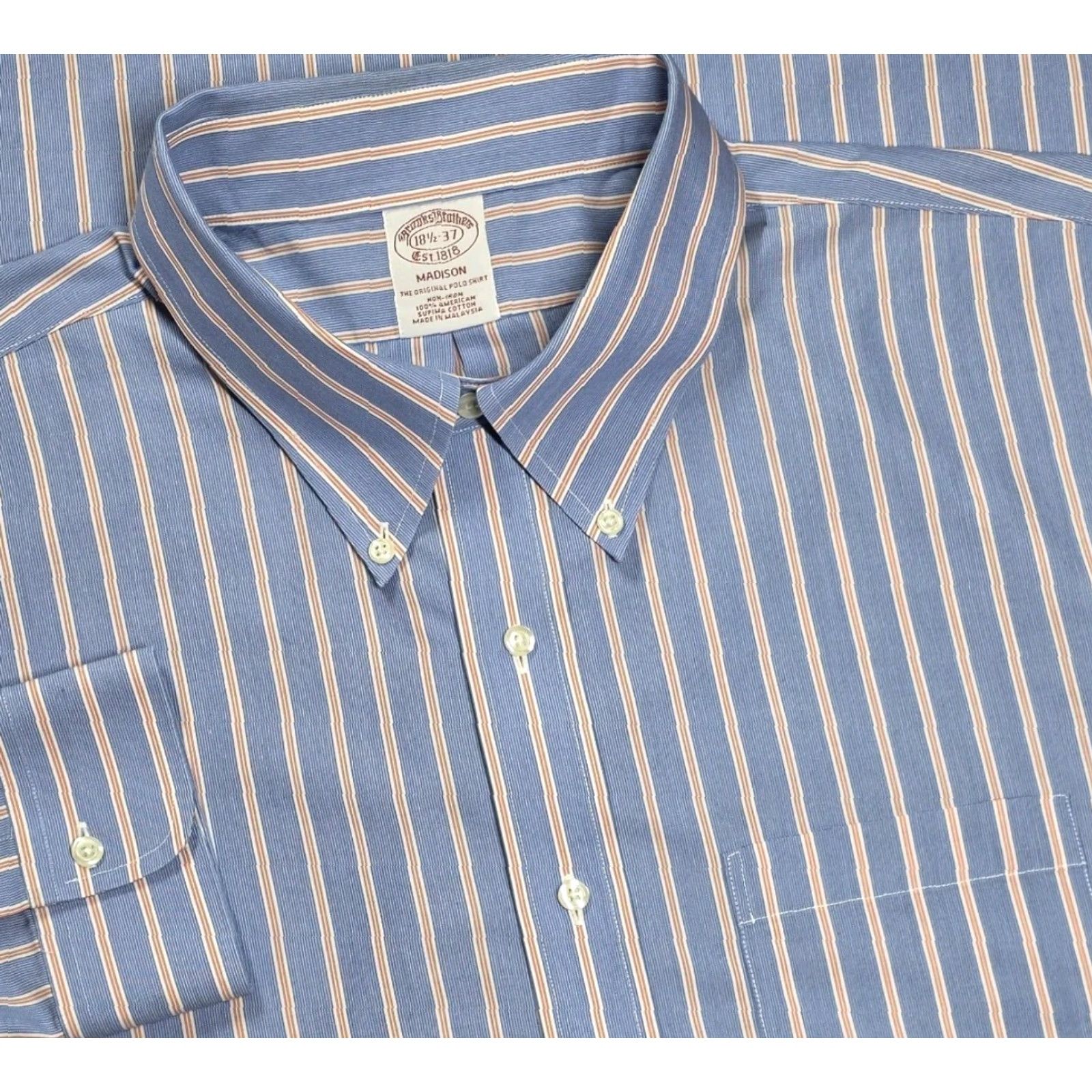 Brooks Brothers BROOKS BROTHERS Men Madison Shirt 18.5-37 Blue Red Stripe Long Sleeve Oxford Shirt Size US XXL / EU 58 / 5 - 2 Thumbnail