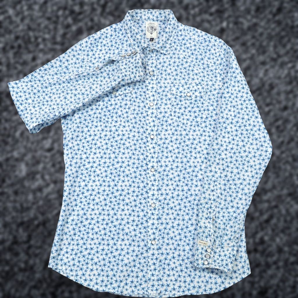 Diesel Diesel Shirt Mens Medium Blue White Western Pearl Snap Floral All Over Designer Shirt Size US M / EU 48-50 / 2 - 1 Thumbnail