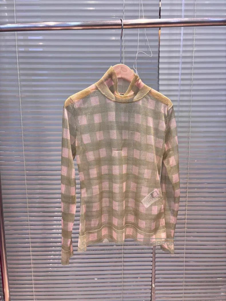 Fendi Fendi Mint Green Plaid Transparent Long Sleeve Under Shirt Size XXS / US 00 / IT 34 - 1 Thumbnail