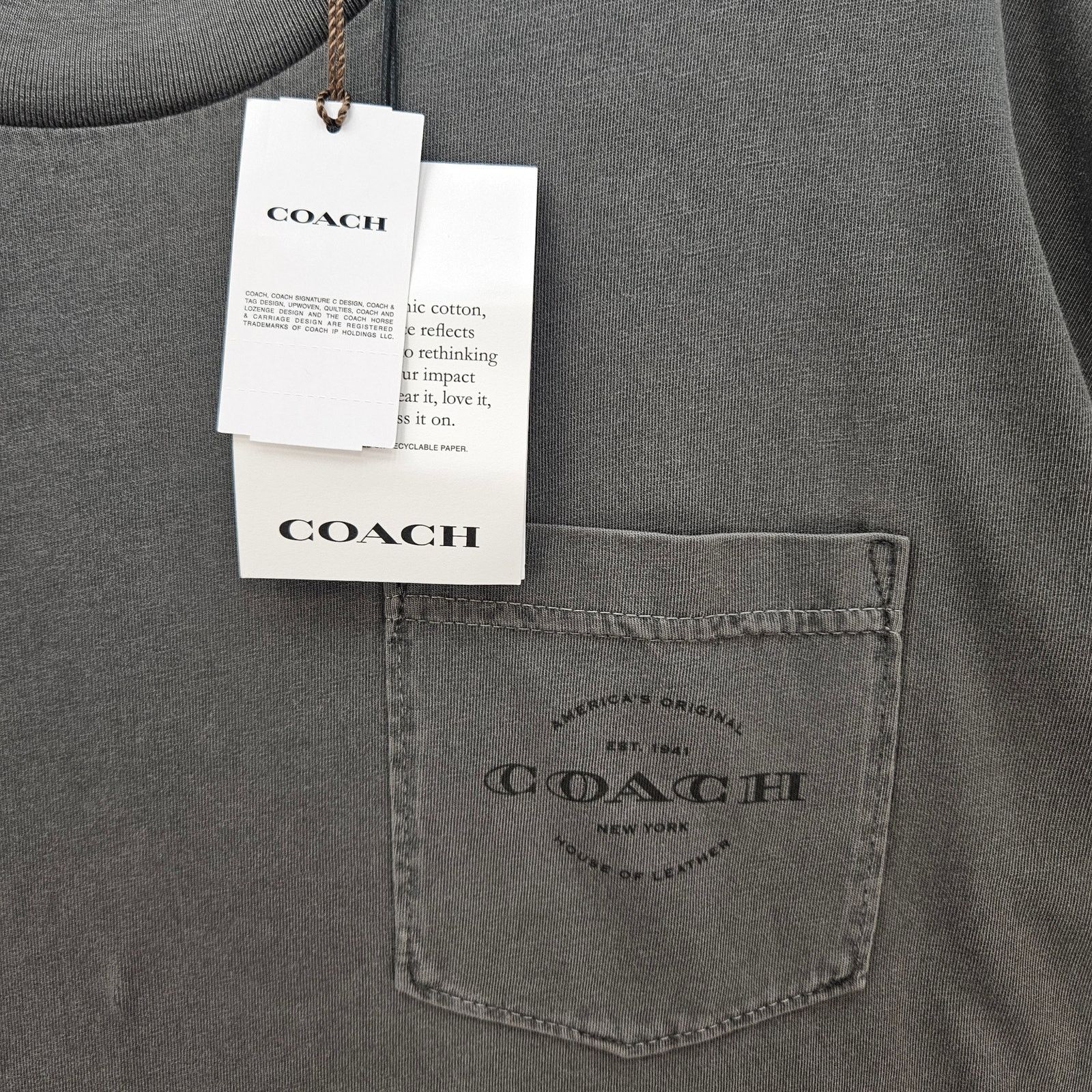 Coach COACH MEN'S XXL SMOKE GREY GARMENT DYE POCKET TEE DISTRESS Size US XXL / EU 58 / 5 - 3 Thumbnail