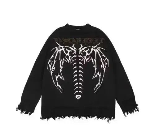 Japanese Brand × Vintage 💥Gothic Skeleton Bat Knit Distressed Sweater Size Z1 Size US M / EU 48-50 / 2 - 1 Thumbnail