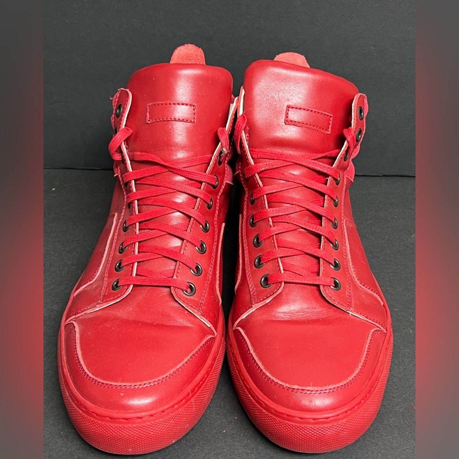 Del Toro Del Toro Red Handcrafted Leather Boxing High-Top Sneaker Size US 11 / EU 44 - 3 Thumbnail