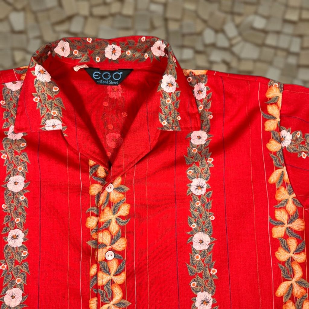 Vintage VINTAGE Ego Bond Street Floral Striped Shirt Adult XL Red 70s Graphic Casual Button-Up long sleeve Mens Size US XL / EU 56 / 4 - 1 Thumbnail