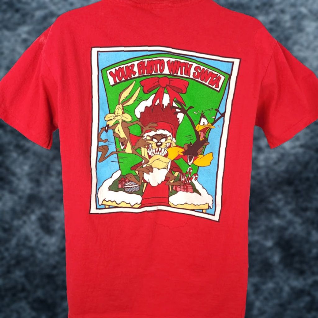 Anvil VINTAGE Taz Looney Tunes Christmas T Shirt Mens Large Red 90s Made In USA Size US L / EU 52-54 / 3 - 1 Thumbnail