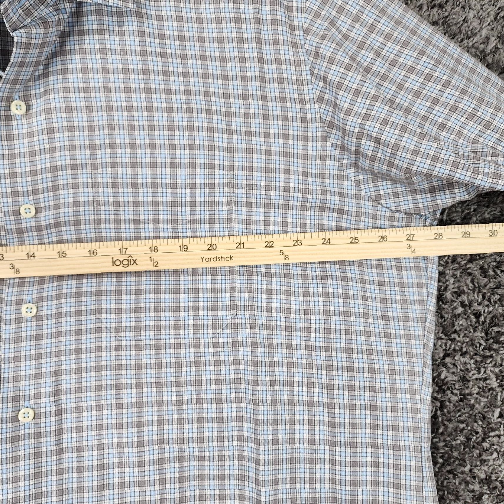 David Donahue DAVID DONAHUE Dress Shirt Mens Gray Blue Plaid Long Sleeve 2XL Cotton Shirt Size 2XL Mens Size 48R - 6 Thumbnail